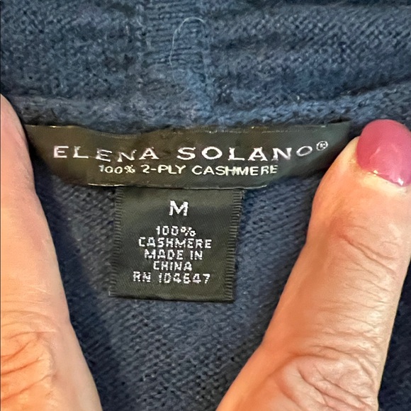 Blue Elena Solano 100% 2-Ply Cashmere Scarf Gathered Crossover V Neck Sweater - Picture 3 of 6